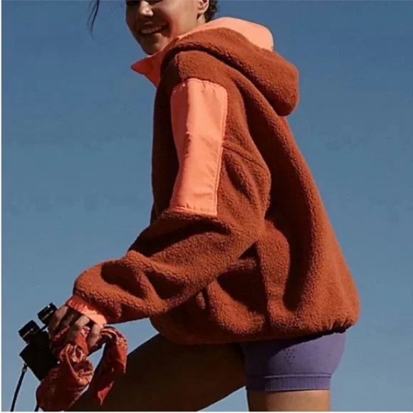 FP Movement XSmall Pullover Lead The Pack Fleece Neon Coral Combo Free People - Picture 7 of 12